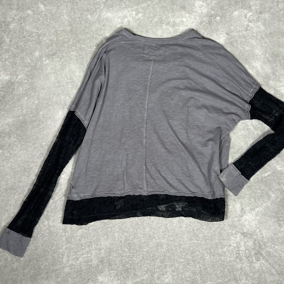 Free People Gray Long Sleeve Lace Tee Oversized - Picture 5 of 8